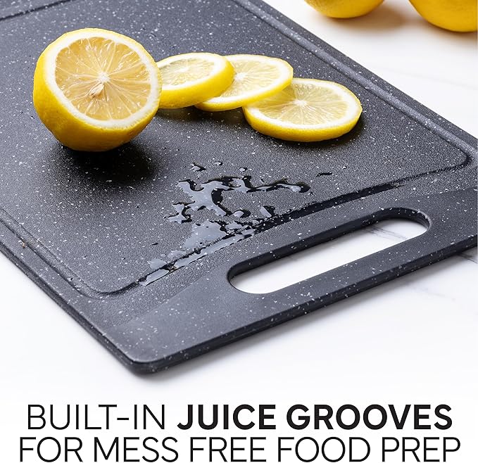 COOK WITH COLOR Non-Slip Cutting Board Set – Kitchen Essentials with Easy Grip Handle for Meat, Veggies, and Fruits, 3 Cutting Boards, Black/White