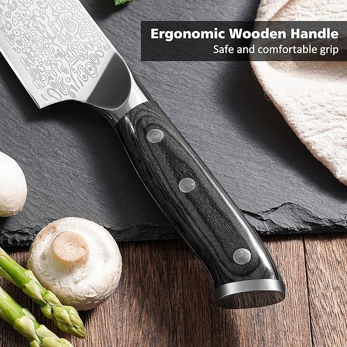 8 Inch Chef Knife, Kitchen Knife with Sharpener and Finger Guard, Professional Steel Sharp Chef's Knife Set with Ergonomic Handle, Gifts for Christmas, Black