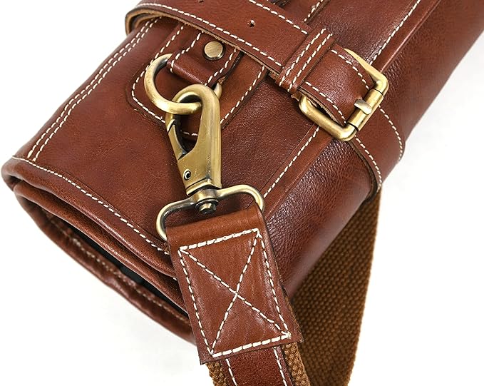Leather Knife Roll Storage Bag, Elastic and Expandable 10 Pockets, Adjustable/Detachable Shoulder Strap, Travel-Friendly Chef Knife Case (Raven, Leather)