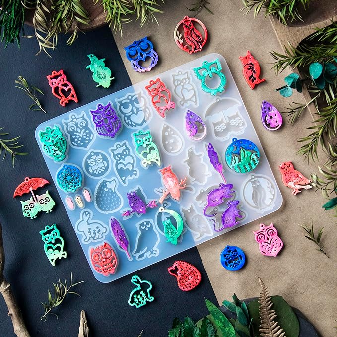 Keychain Resin Molds Silicone with Hole, Owl UV Resin Jewelry Mold, Epoxy Resin Molds for Keychain Pendant Jewelry Making Molds for Epoxy Resin Earring Mold, Earrings, Necklace