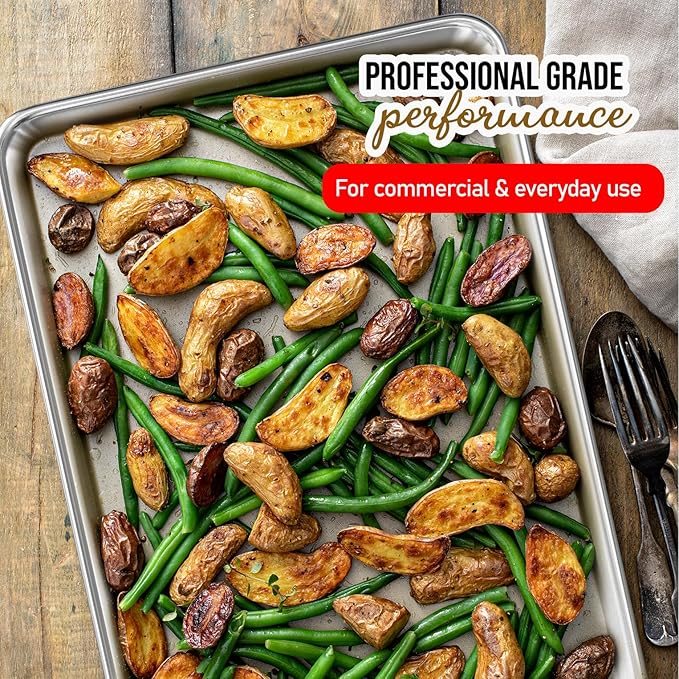JoyTable Aluminum Baking Sheet Set, 2 Pack Half Sheet Pan, Commercial Quality Cookie Sheets for Baking or Roasting Non-Stick, 18 x 13 Inch Warp Resistant Aluminum Baking Pan