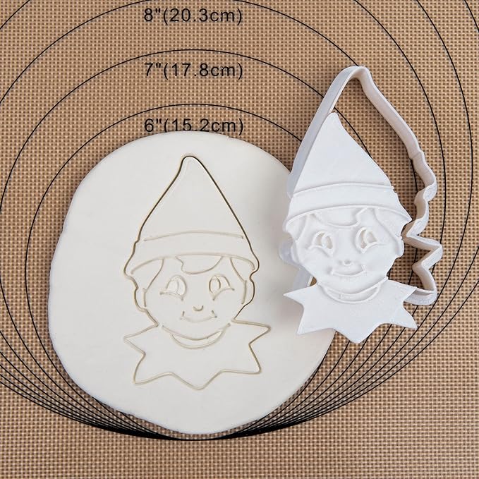 Flycalf Christmas Cookie Cutters Elf Shapes with Plunger Stamps Holiday PLA Baking Accessories Cutter Molds Gifts Decorative Party 3.5" Kitchen Cake Supplies