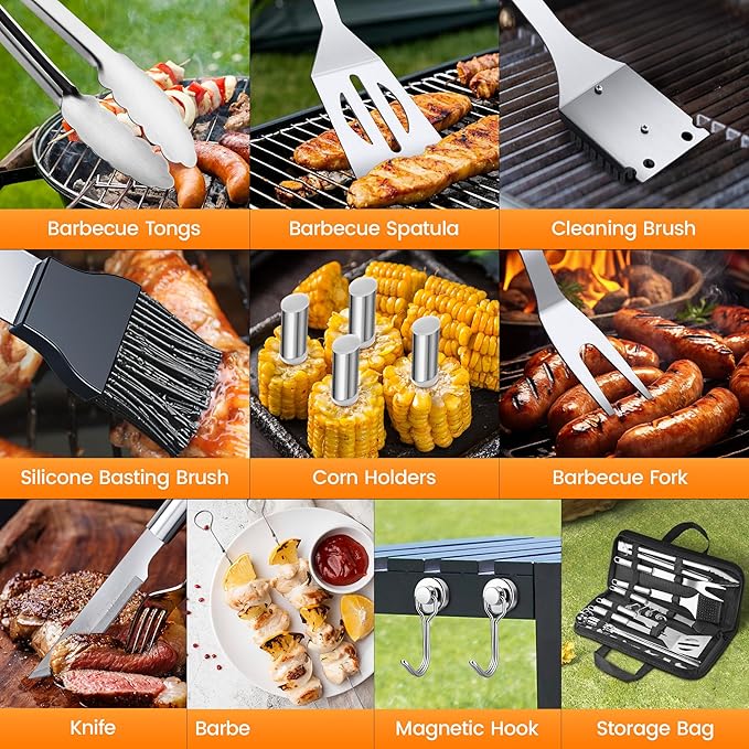 22PCS BBQ Grill Set, BBQ Grill Tools Set for Outdoor Grill with Hooks & Carry Handbag, BBQ Tools Grilling Accessories Kit for Camping/Backyard, Grilling for Men Dad