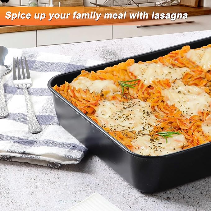 Herogo Deep Baking Pan Set of 2, 8 X 10.5 Inch Non-Stick Sheet Cake Pan for Oven, Rectangle Stainless Steel Lasagna Brownies Casseroles Cakes Bakeware, Oven Safe