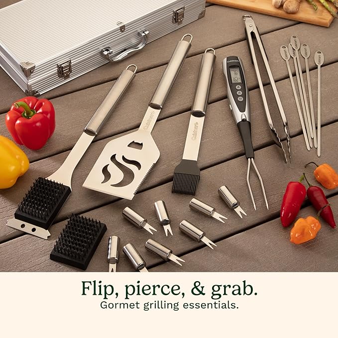 Cuisinart Deluxe Grill Tool Set, 20-Piece Grill Set, BBQ Accessories with Aluminum Case, Stainless Steel Grilling Accessories, BBQ tools, Grilling Gifts for Men, Father’s Day Gifts for Dad Husband