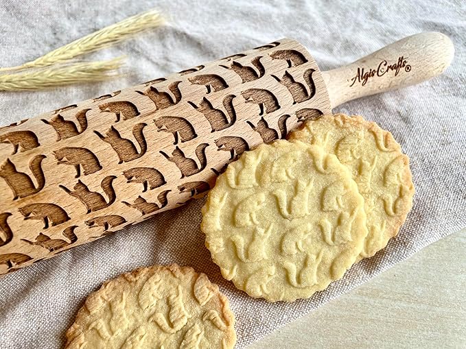 MURRR... Embossing Rolling Pin Wooden Embossing Rolling Pin With Cats