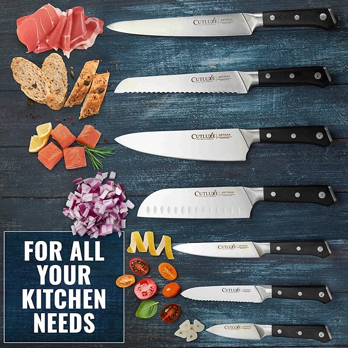 Cutluxe Chef Knife Set, 7 PCS Professional Chef's Knife Set – Razor Sharp German Steel, Full Tang, Ergonomic Handles – Artisan Series