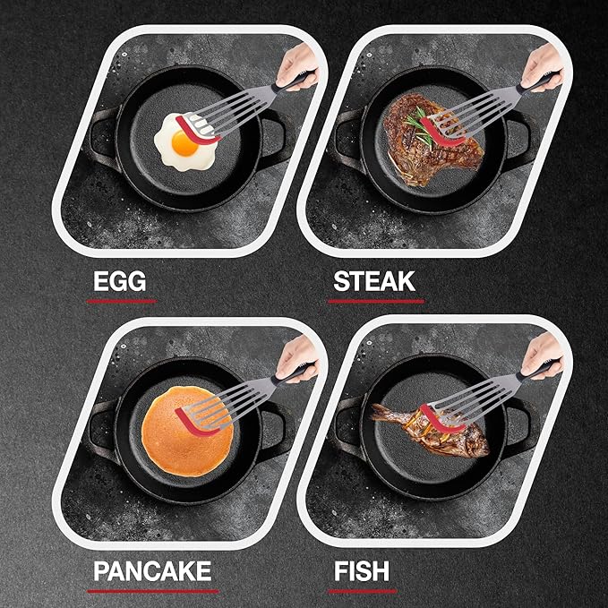 Fish Spatulas, Stainless Steel with Heat-Resistant Silicone Tips, Non-Scratch Design for Non-Stick Cookware, Slotted Silicone Spatulas for Frying, Flipping Fish and Eggs.