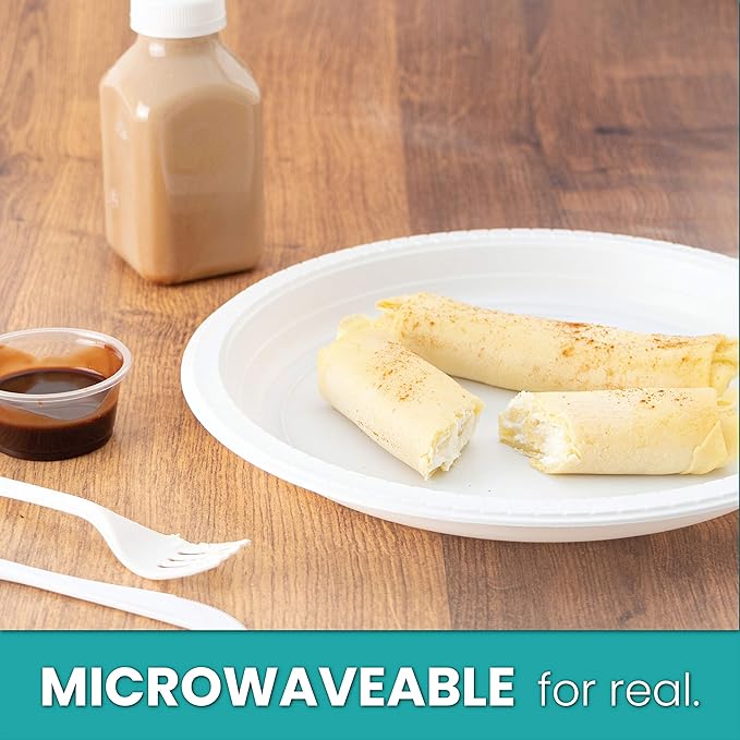 PLASTICPRO Round Plastic Plates Microwaveable, Disposable, White, Dinnerware (400, 10" Inch Plates)
