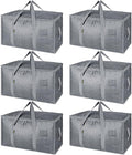 BALEINE 6-Pack Oversized Moving Bags with Reinforced Handles, Heavy-Duty Storage Tote for Clothes, Moving Supplies (Winter Grey, 6-Pack)