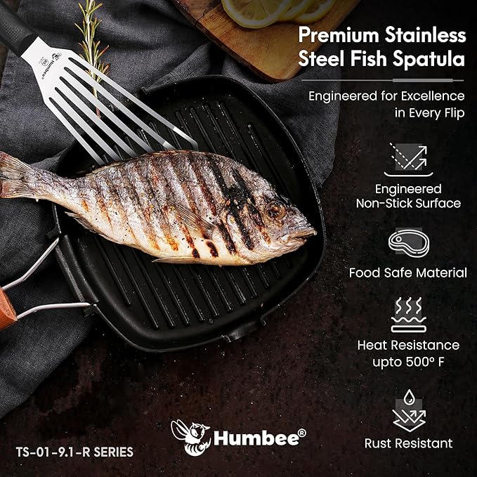 9 Inches Fish Turner, Slotted Fish Spatula Dishwasher Safe NSF, Shovel Black