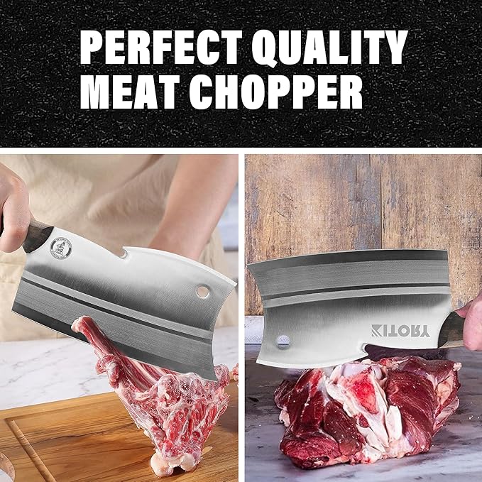 Kitory 7" Meat Cleaver, Chinese Chefs Knife with Wenge wood Handle, Butcher Knife Bone Cutter, Multi-Purpose Dual Edges Heavy Duty Kitchen Chopper, 2025 Kitchen Gadget Gift