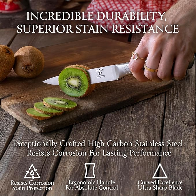 Moss & Stone Professional Kitchen Knife Chef Set, 6 Pcs Small Knife Set With Block, Premium Kitchen Knife Set Stainless Steel, Scratch Resistant & Rust Proof, Knife Block With Sharp Cooking Knives.