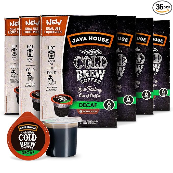 Java House Cold Brew Coffee Concentrate Single Serve Liquid Pods, (6 Count of 1.35 Fl Oz Pods) 8.1 Fl Oz, Pack of 6,Total 36 count