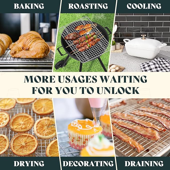 Cooling Racks for Cooking and Baking - 10"x14.75" Oven Safe Premium Stainless Steel Heavy Duty Baking Rack Tight-Wire, Fits Jelly Roll Pan Rack for Roasting & Grilling & Cooking - Set of 2
