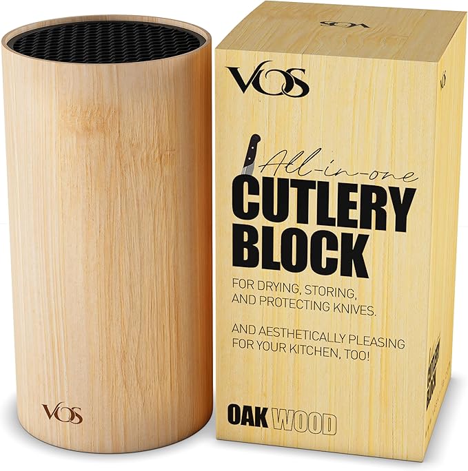 Vos Universal Knife Block - Countertop Knife Block Without Knives - Knife Holder with Non-Slip Base Sturdy Knife Organizer - Space Saving Knife Stand, Sleek & Modern Knife Rack - Bamboo