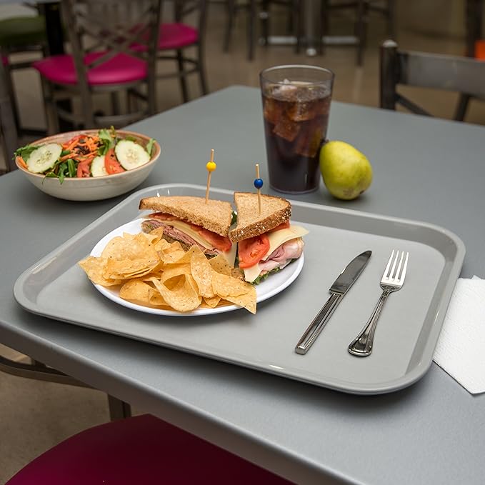 Carlisle FoodService Products Cafe Plastic Fast Food Tray, 14" x 18", Gray, (Pack of 12)