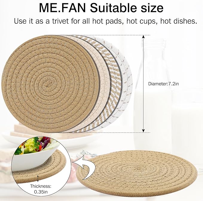 ME.FAN 7 Inch Trivets/Potholders 4 Set Cotton Thread Weave Trivets for Pots and Pans - Large Coasters/Hot Pads to Protect Desktop & Countertop - Mix 2