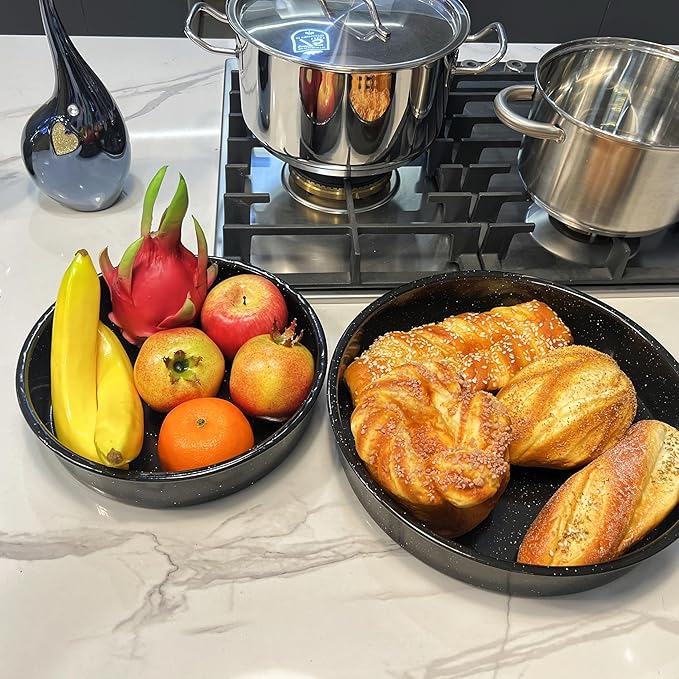 3-Pack Enamel Roasting Pan Set Round Deep Baking Pans Oven Trays10"/12"/14" Cake Pans High Performance Non-Toxic Pizza Pan Cookie Baking Sheets Oven Trays For Cooking Merry Christmas Gift for Mom
