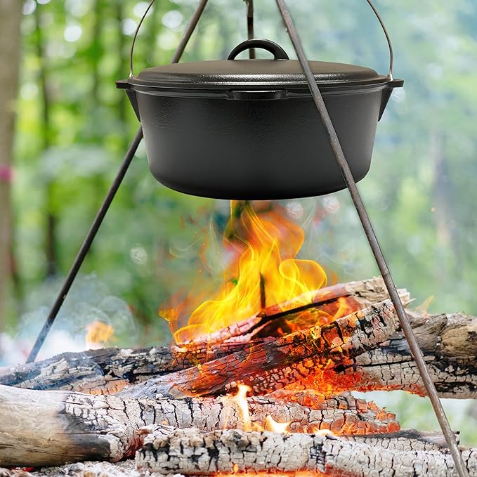 Cuisiland 12 Quart Cast Iron Dutch Oven with Dome Lid & Bail Handle – Pre-Seasoned Large Campfire Pot for Outdoor Cooking, Roasting, Baking & Stews – Heavy-Duty Cookware with Even Heat Distribution