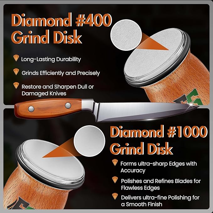 Knife Sharpener Tool, Rolling Knife Sharpener Kit, Knife Sharpening with Diamonds and Ceramic for Steel of Any Hardness, Kitchen knife Sharpener with 15°, 18°, 20° & 22° Magnetic Angles