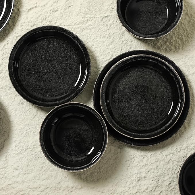 Stone Lain Slate 12-Piece Dinnerware Set Stoneware, Plates and Bowls Set, Dishwasher and Microwave Safe, Dish Set for 4, Black