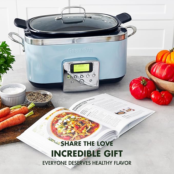 GreenPan Elite Electric Slow Cooker Cookbook, Hardcover, 50 Simple Step Recipes, Breakfast Lunch Dinner Dessert Meals, Quick Easy Tips