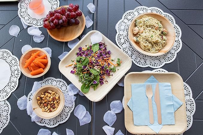 Raj Palm Leaf Plates [50-Pack] 10"x25 7"x25 Square Plates like Bamboo plates Disposable, Decorative Compostable Tableware for wedding, Lunch, Dinner, Birthday, Camping, Outdoor BBQ, Picnic