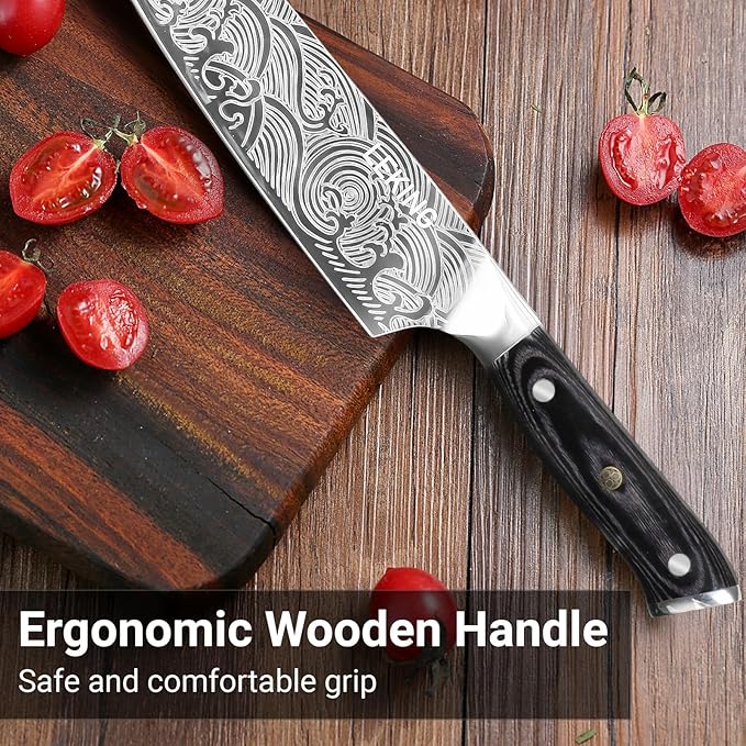 Leking 8 Inch Chef Knife, Kitchen Knife with Sharpener and Finger Guard, Professional High Carbon Stainless Steel Sharp Chef's Knife Set with Ergonomic Handle in Premium Gift Box