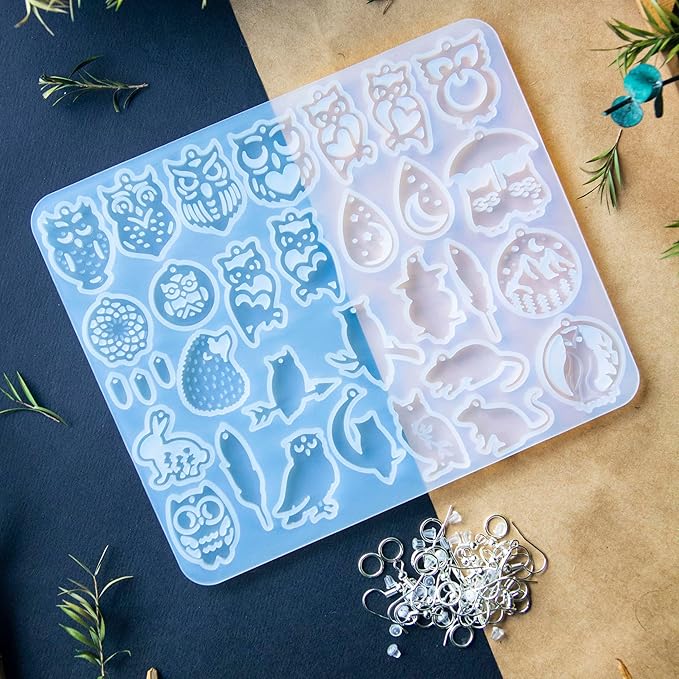 Keychain Resin Molds Silicone with Hole, Owl UV Resin Jewelry Mold, Epoxy Resin Molds for Keychain Pendant Jewelry Making Molds for Epoxy Resin Earring Mold, Earrings, Necklace