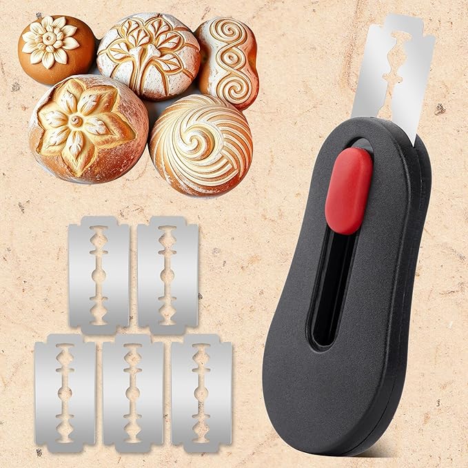 Premium Stainless Steel Danish Dough Whisk & Magnetic Bread Scoring Lame with 5 Blades – Professional Sourdough Baking Tools Kit for Mixing, Cutting & Decorating Bread