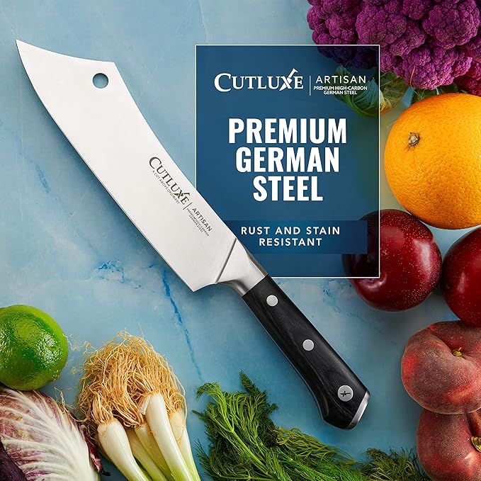 Cutluxe Cleaver Chef Knife – 8" Meat Cleaver Butcher Knife – German Steel Blade, Full Tang, Ergonomic Handle Design – Artisan Series