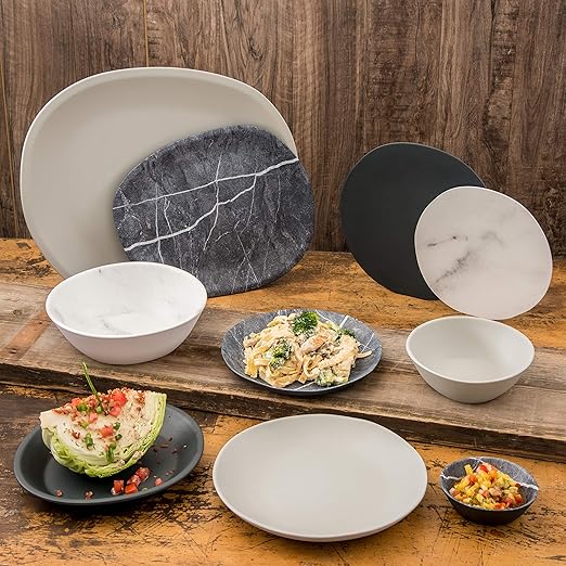 Carlisle FoodService Products Ridge Reusable Plastic Bowl for Home and Restaurant, Melamine, 52 Ounces, Marble, (Pack of 12)
