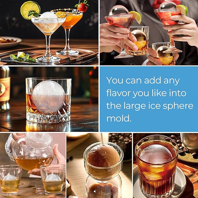 Silicone Ice Ball Mold with Lid, 4 Pack – 2.5 Inch Large Sphere Round Ice Maker, Easy Release BPA-Free Silicone Trays for Whiskey & Cocktails, Home Bars & Freezer