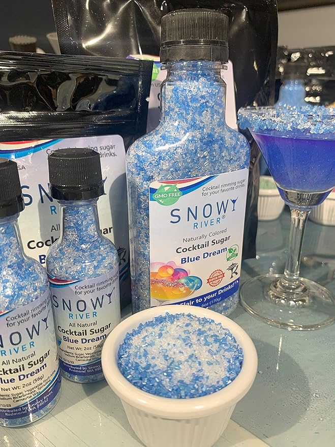 Snowy River Blue Dream, Cocktail & Margarita Sugar Rimmer - Vibrant Naturally Colored Sugar for Cocktail Rimming, Baking & Decorating, Medium Crystal - 3oz
