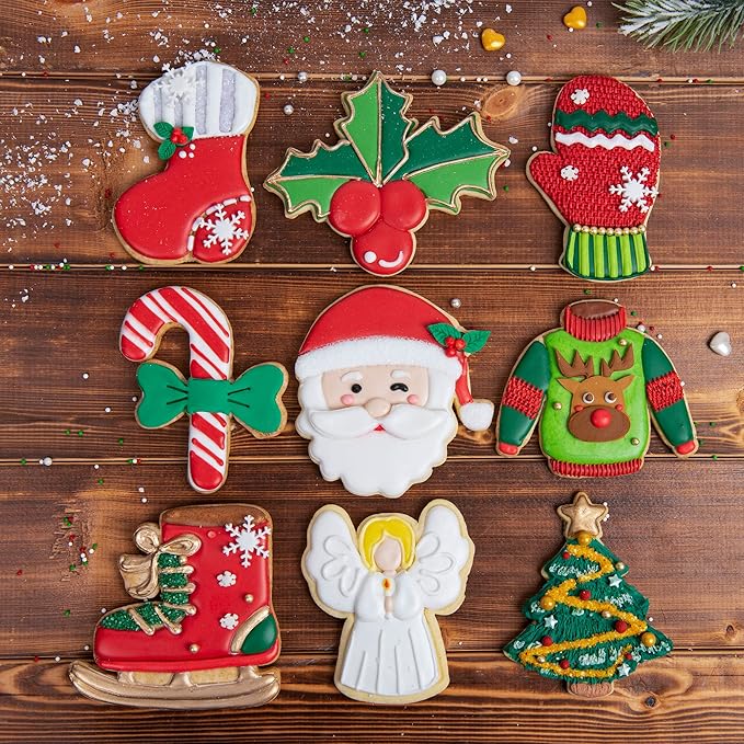 Flycalf Christmas Cookie Cutters Holly Berries Shapes with Plunger Stamps Holiday PLA Baking Accessories Cutter Molds Gifts Decorative Party 3.5" Kitchen Cake Supplies