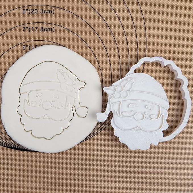 Flycalf Christmas Cookie Cutters Santa Claus Shapes with Plunger Stamps Holiday PLA Baking Accessories Cutter Molds Gifts Decorative Party 3.5" Kitchen Cake Supplies