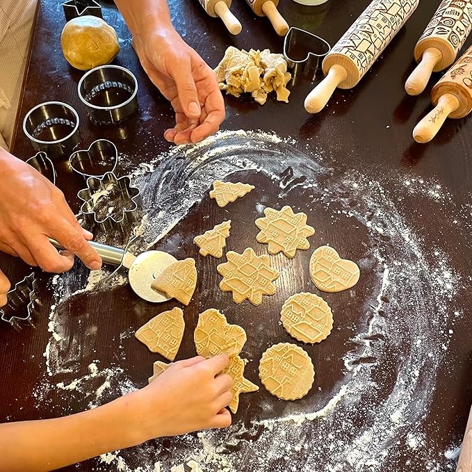 Embossing Rolling Pin VERONICA with Elegant Bloom Pattern – Dough and Clay Roller for Embossed Cookies and Pottery - Cookie and Ceramic Stamp - Baking Gifts for Women by Algis Crafts