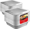 Stock Your Home 8" Square Cake Pans (50 Pack) - Disposable & Recyclable - Aluminum Baking Pans with Lids