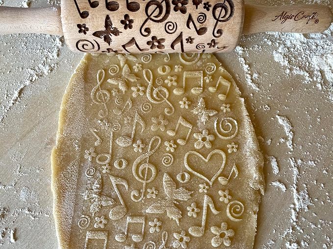 SUMMER 3 KID Rolling Pin SET. Wooden Laser Cut Mini Rolling Pins for cookies, play dough, salt dough or clay Butterfly, Music Flower by Algis Crafts