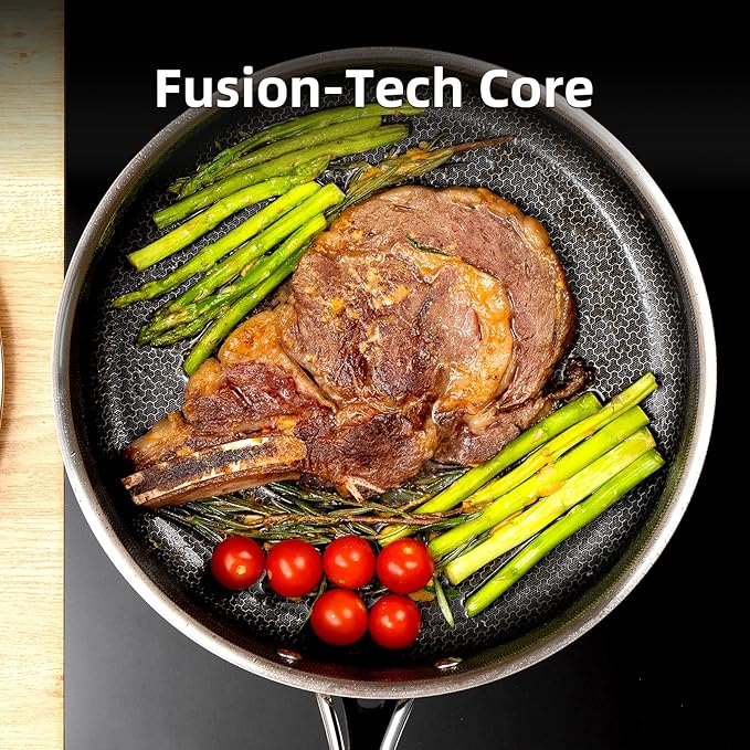 DELUXE Hybrid Ceramic Nonstick 5 Qt Deep Sauté Pan with Lid, Stainless Steel Skillet with Stay-Cool Handles, Dishwasher and Oven-Safe, PFOA Free Deep Frying Pan, Compatible with All Cooktops