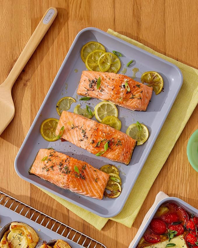 Caraway Nonstick Ceramic Small Baking Sheet Duo (9x13”) – Non-Toxic, PTFE & PFOA Free – Oven Safe – Aluminized Steel Core – Mini Sheet Pan for Baking, Roasting & More - White
