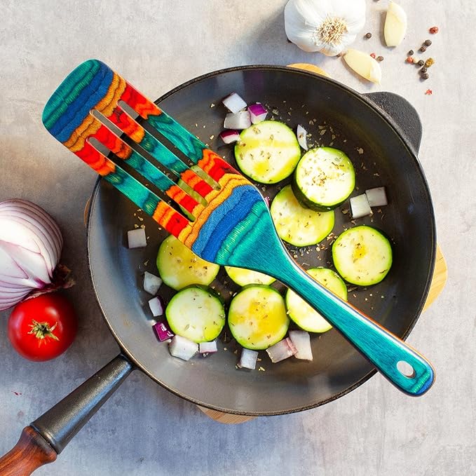 Baltique Montego Bay Collection 13" Wooden Spurtle Spatula – Colorful Birch Wood Cooking Utensil, Nonstick Safe, Versatile Stirring & Serving Tool