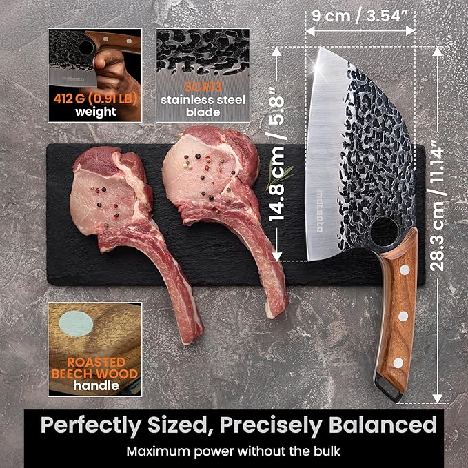 Matsato Cleaver Knife – Japanese Steel Cooking Butcher Knife for Meat & Vegetables Chopping, 5.8 Inch Kitchen Knife, Christmas Kitchen Gift for Men & Women