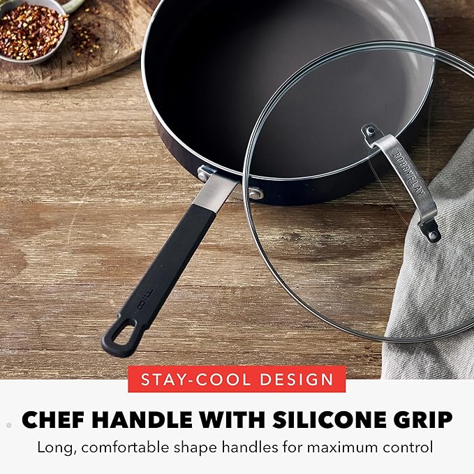 GreenPan x Bobby Flay 2 Piece- 8” and 10” Nonstick Frying Pan Skillet Set, PFAS-Free Diamond Ceramic, Induction Suitable, Stay-Cool Silicone Handle, Easy Clean Dishwasher & Oven Safe, Black