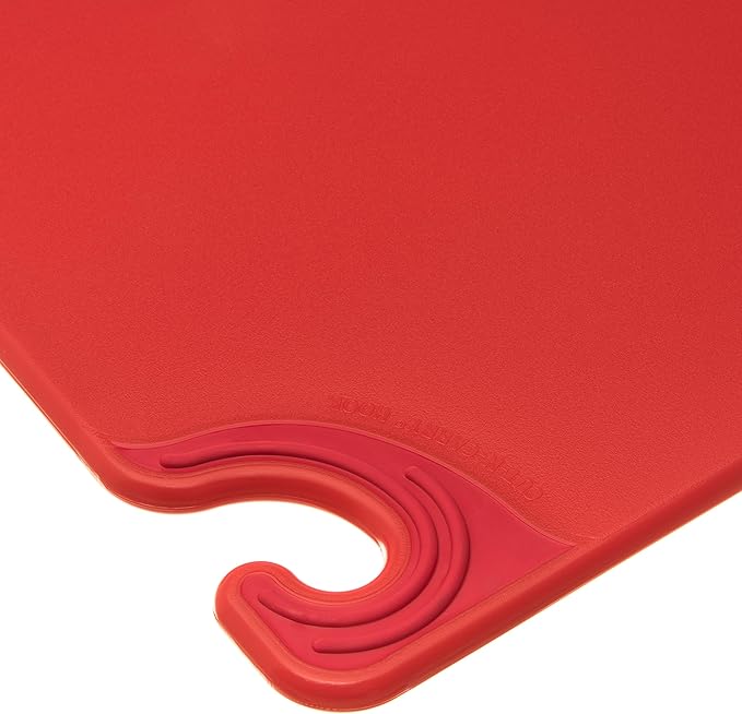 San Jamar Saf-T-Grip Plastic Cutting Board with Safety Hook, 18" x 24" x 0.5", Red