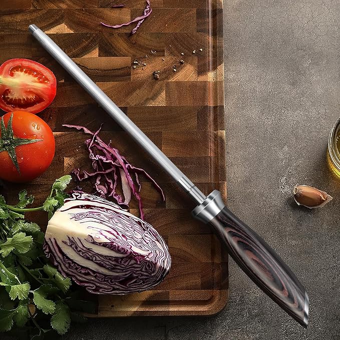 HOSHANHO Honing Rod,10 Inch Professional Kitchen Knife Sharpener Rod, Japanese High Carbon Knife Sharpening Steel with Ergonomic Pakkawood Handle, Ideal for All Chef Knives