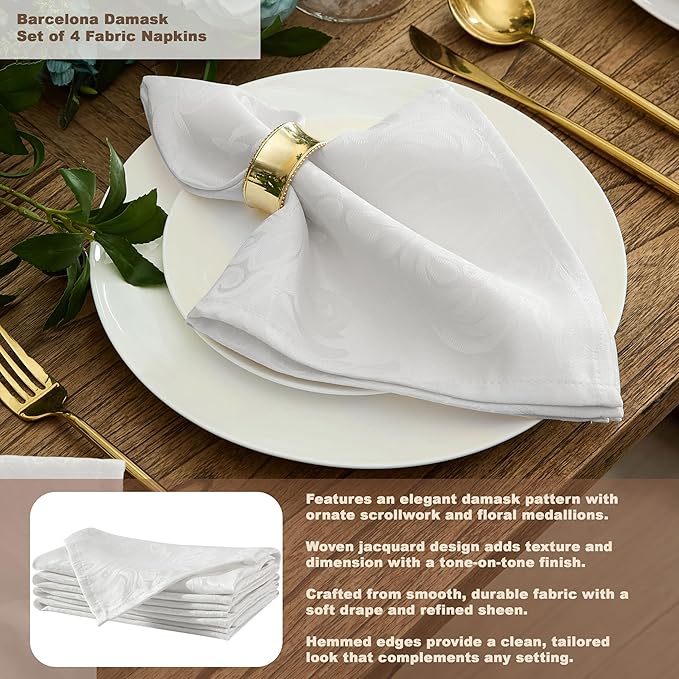 Newbridge Barcelona Luxury Damask Fabric Tablecloth, 70” Extra Wide x 108” Rectangle, White, 100% Polyester, No Iron, Soil Resistant Dining Room, Party and Banquet Table Cover