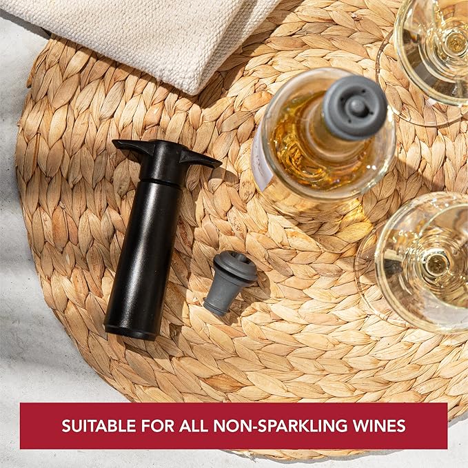 Vacu Vin Wine Saver Pump Pink with Vacuum Wine Stopper - Keep Your Wine Fresh for up to 10 Days - 1 Pump 4 Stoppers - Reusable - Made in the Netherlands