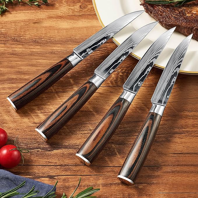 SENKEN 16-Piece Natural Acacia Wood Kitchen Knife Block Set - Japanese Chef's Knife Set with Laser Damascus Pattern, Includes Steak Knives, Kitchen Shears, Santoku, Cleaver & More (Wooden Handles)
